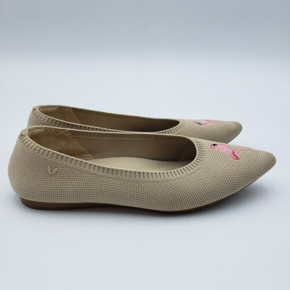 VIVAIA Flamingo Pointed Toe Flats 41.5 Womens Ballet Toe Slip On Almond Tan - Picture 2 of 9